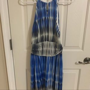 Blue white and black stripy sun dress.